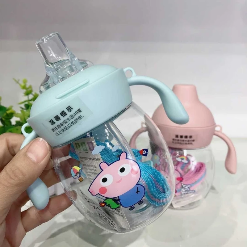340ml Baby Nipple straw Cup with Gravity Ball – Anti-Grab Portable Water Bottle with Handle & Measurement Scale for Easy Drinking