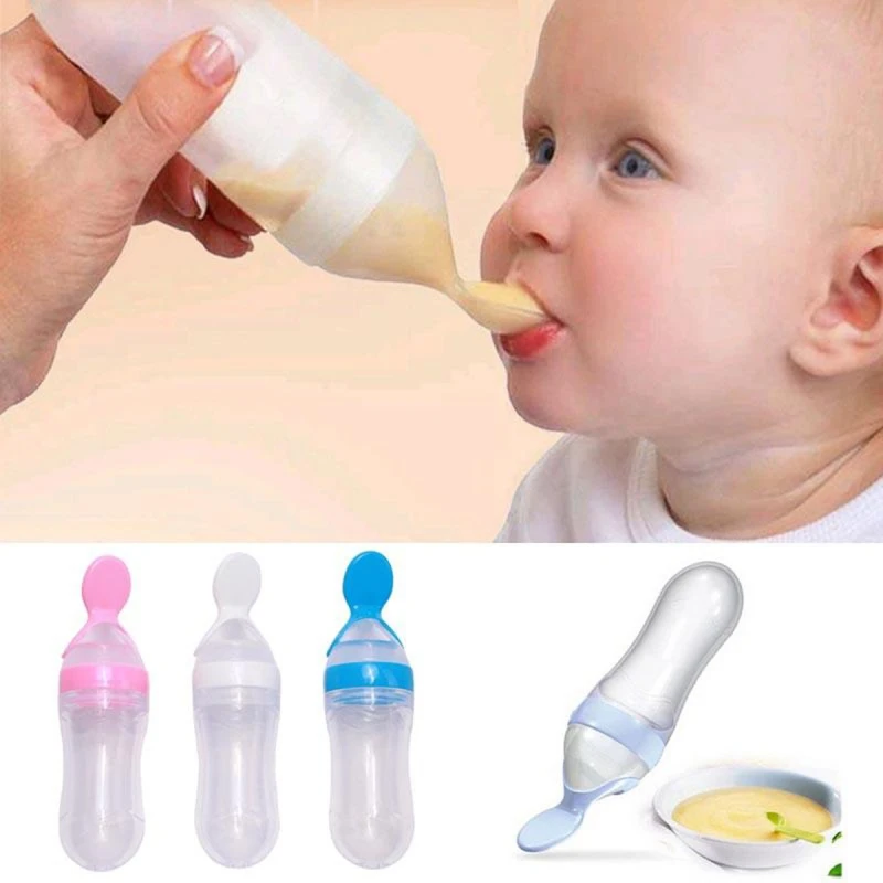 Silicon Baby Food feeder bottle rice cereal with soft squeeze spoon (Multicolour)-China