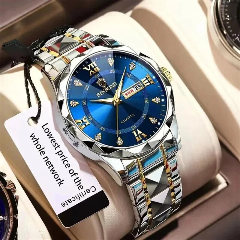 BINBOND 2521 Luxury Brand Luminous Quartz Watch For Men (Blue)